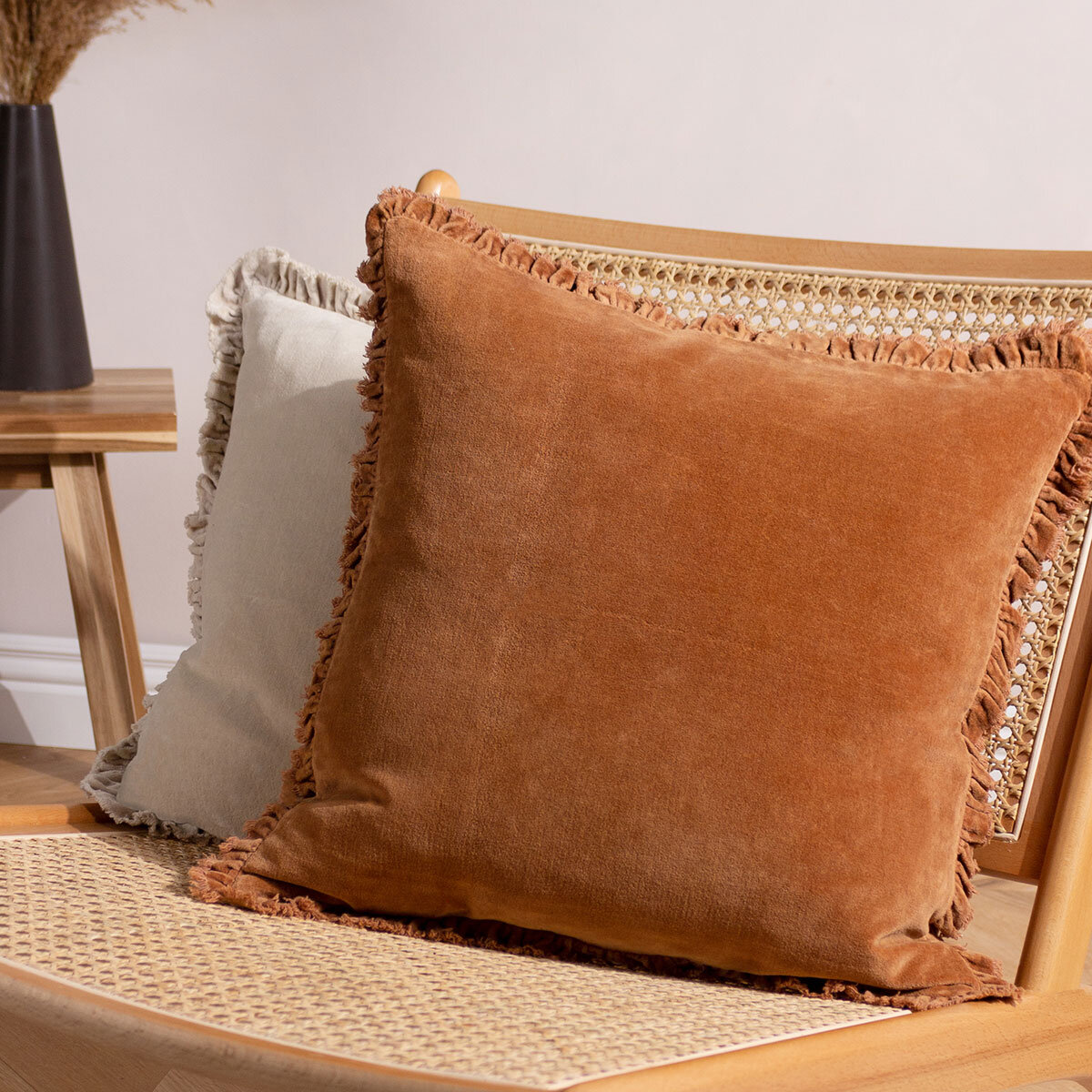 Furn Bertie Velvet Feather Fill Cushion 2 Pack in Rust, 45 x 45 cm