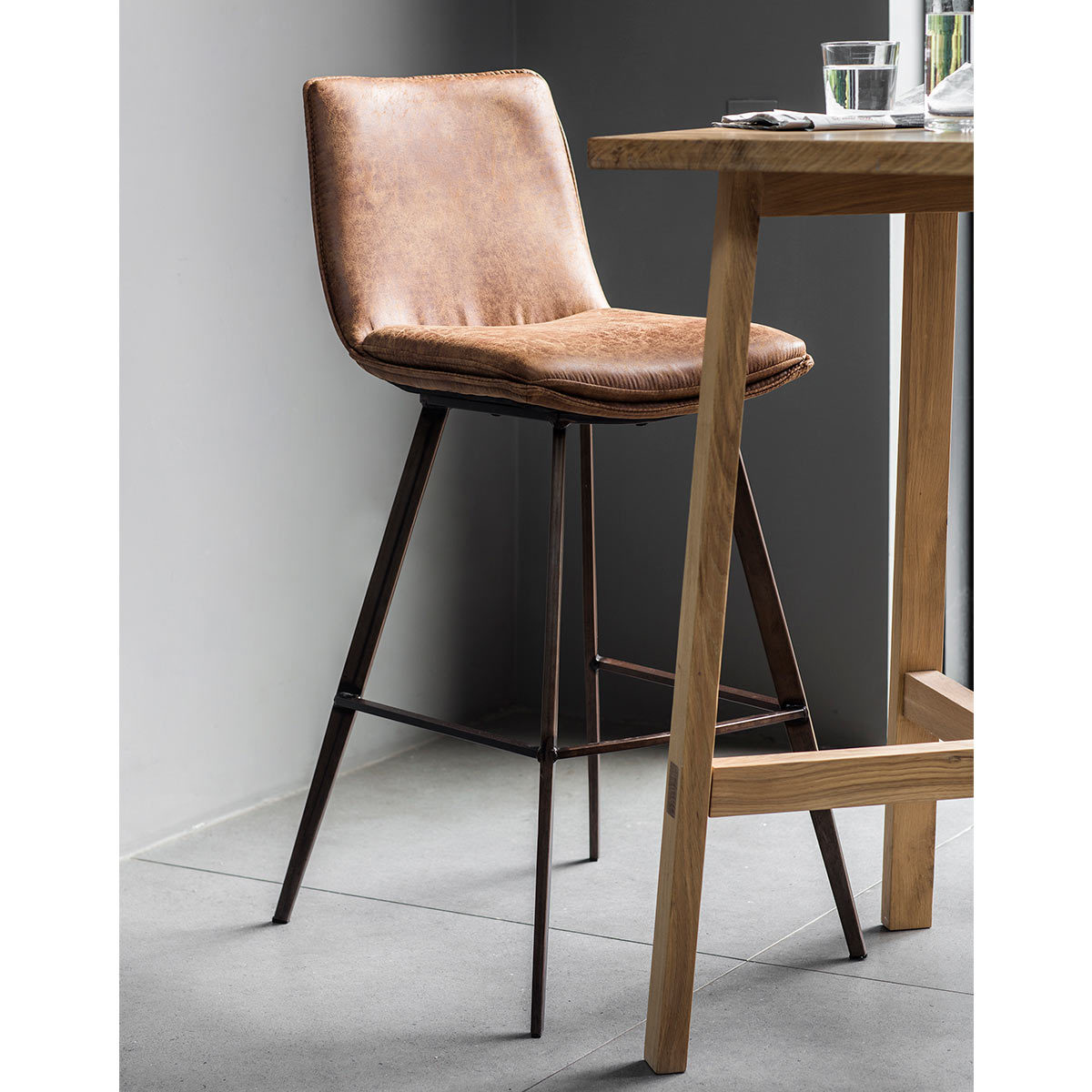 Gallery Palmer Brown Faux Leather Bar, Real Leather Bar Stools With Backs Uk