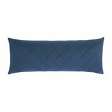 Quilted blue body pillow with diamond stitching