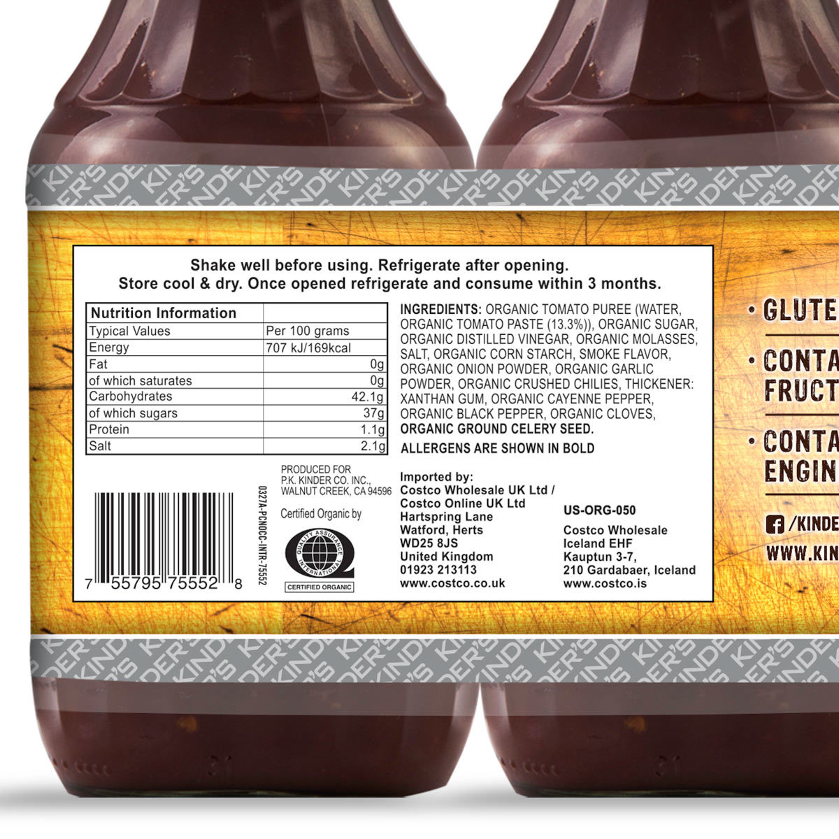 Kinder's Organic Sweet & Smoky BBQ Sauce, 2 x 850g Costco UK