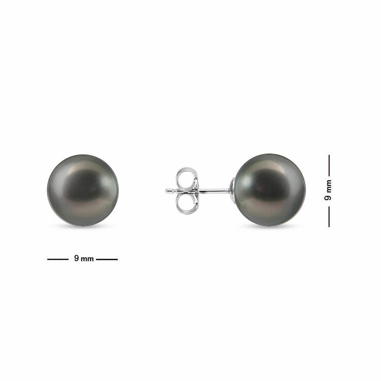 9-9.5mm Cultured Tahitian Pearl Stud Earrings, 14ct White Gold