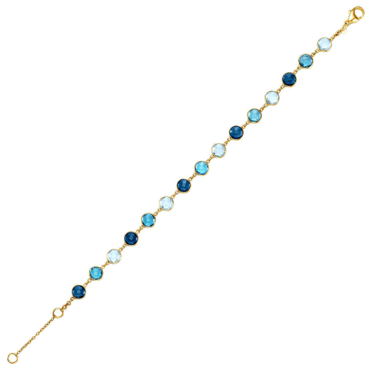 Round Cut Blue Topaz Bracelet, 14ct Yellow Gold
