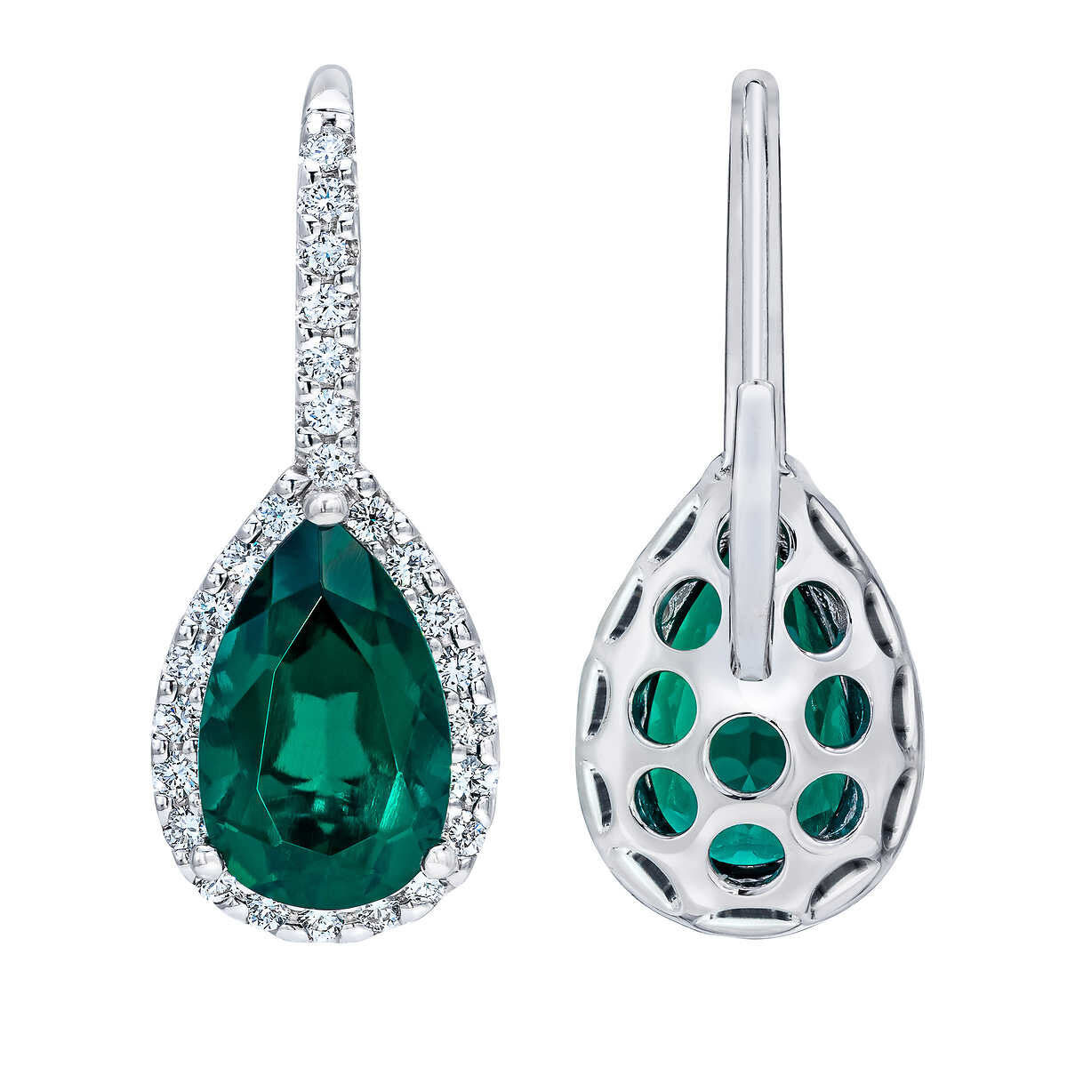 Pear Shaped Emerald and 0.50ctw Diamond Earrings