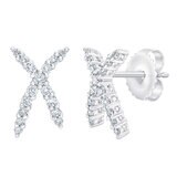 0.34ctw Round Brilliant Cut Diamond X-Shape Earring, 14ct White Gold