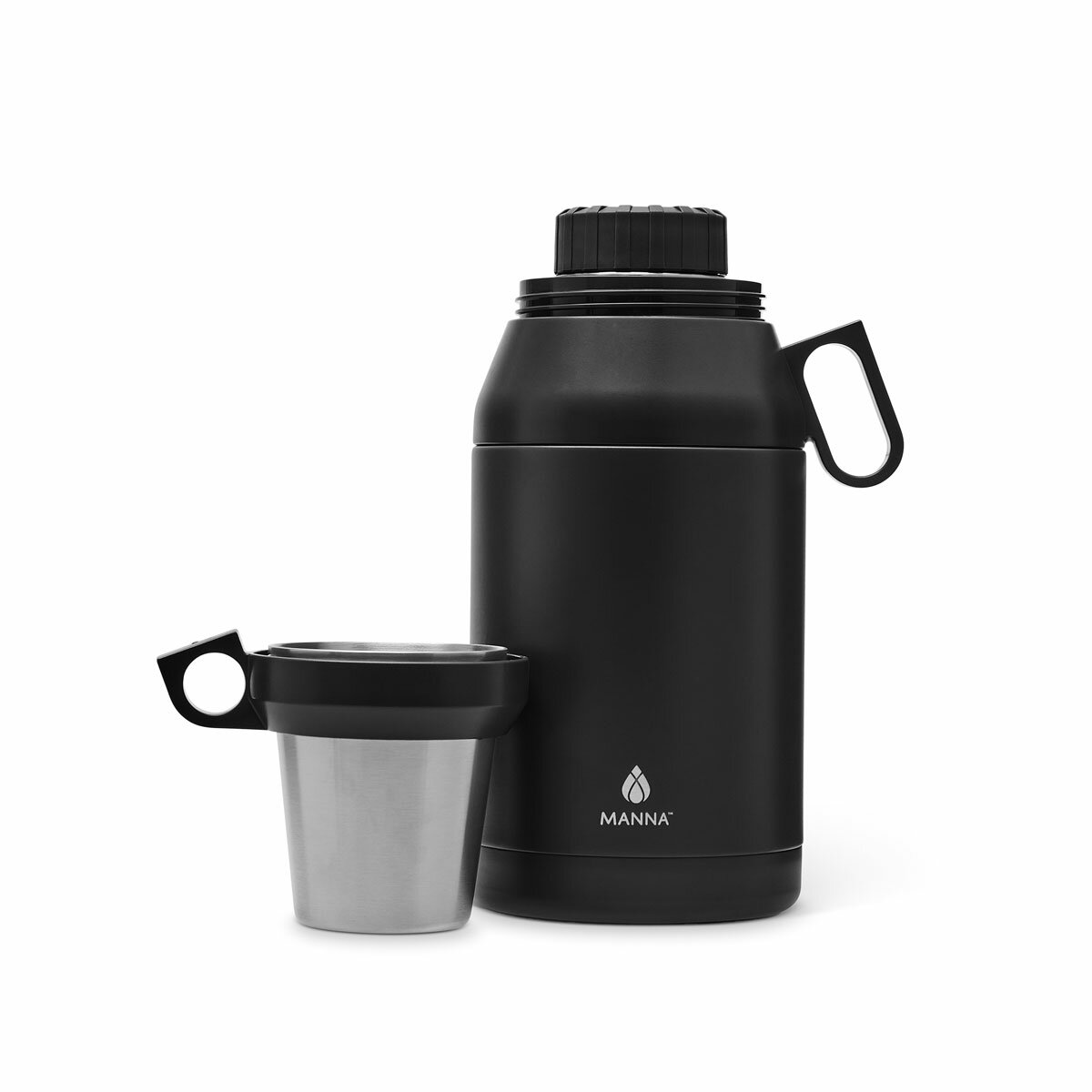 Manna Stack Jug with 4 Stackable Stainless Steel Cups, 1.9L in Black
