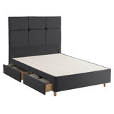 Cut out image of divan base and headboard in ebony on white background 4 drawers open