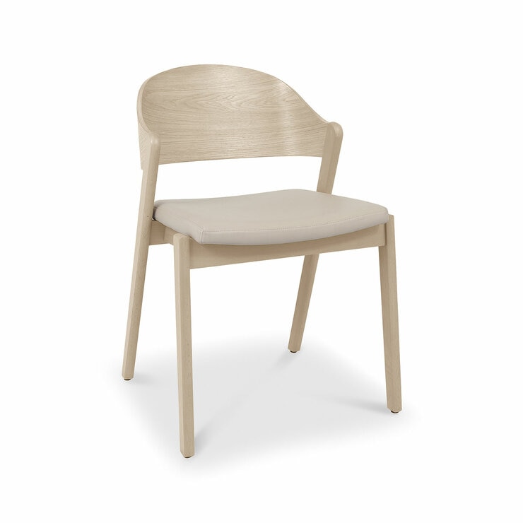 Bentley Designs Vega Scandi Light Oak Beige Leather Dining Chair, 2 Pack