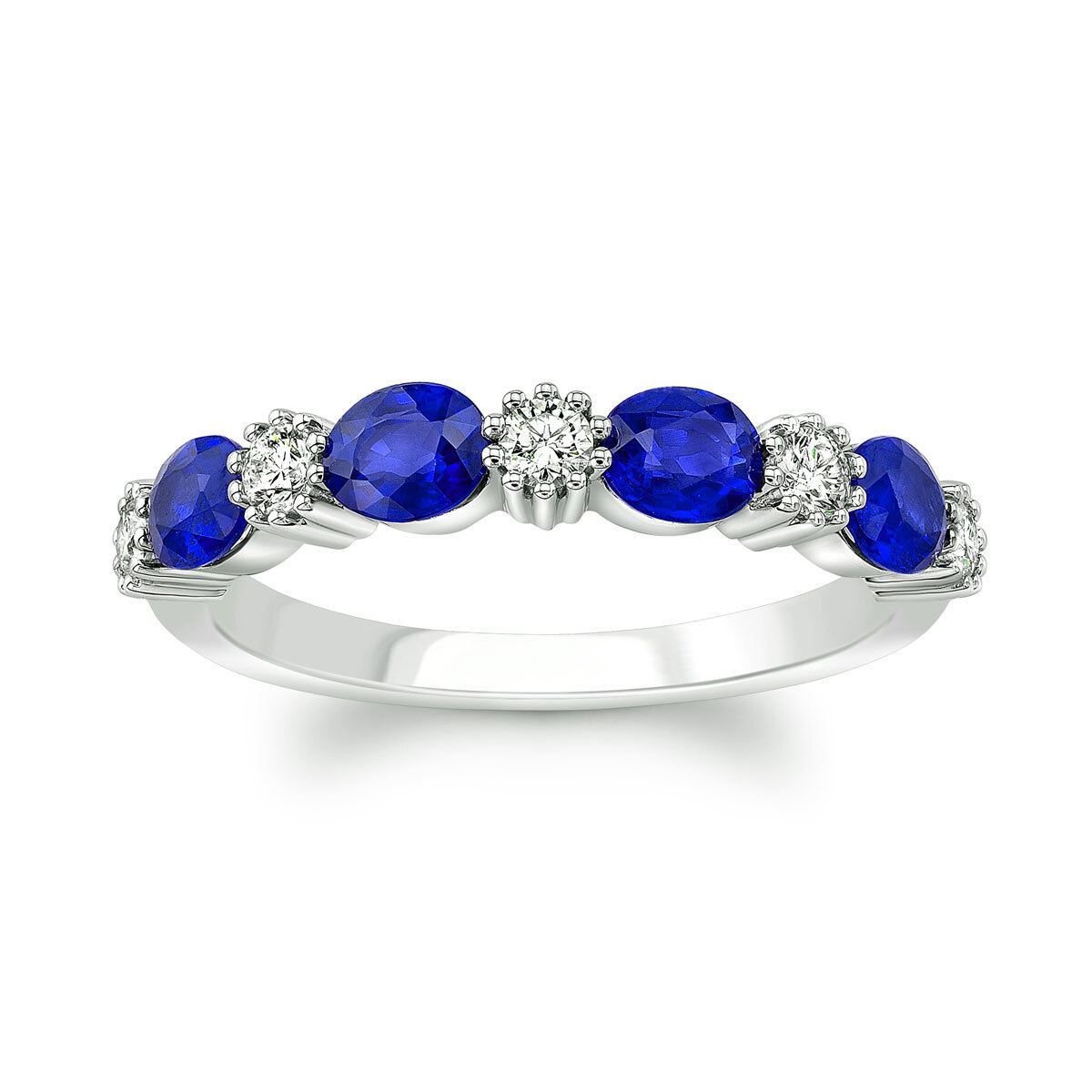 Oval Cut Blue Sapphire & 0.25ctw Diamond Ring, 18ct White Gold