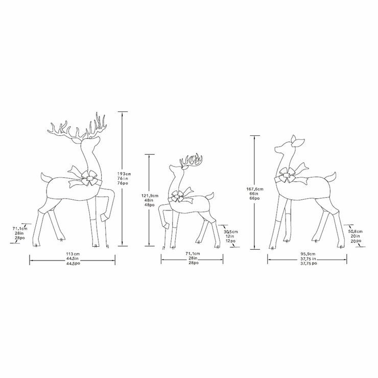 6ft (1.8m) Deer family Set of 3 with LED Lights 6ft (1.8m) Deer family Set of 3 with LED Lights