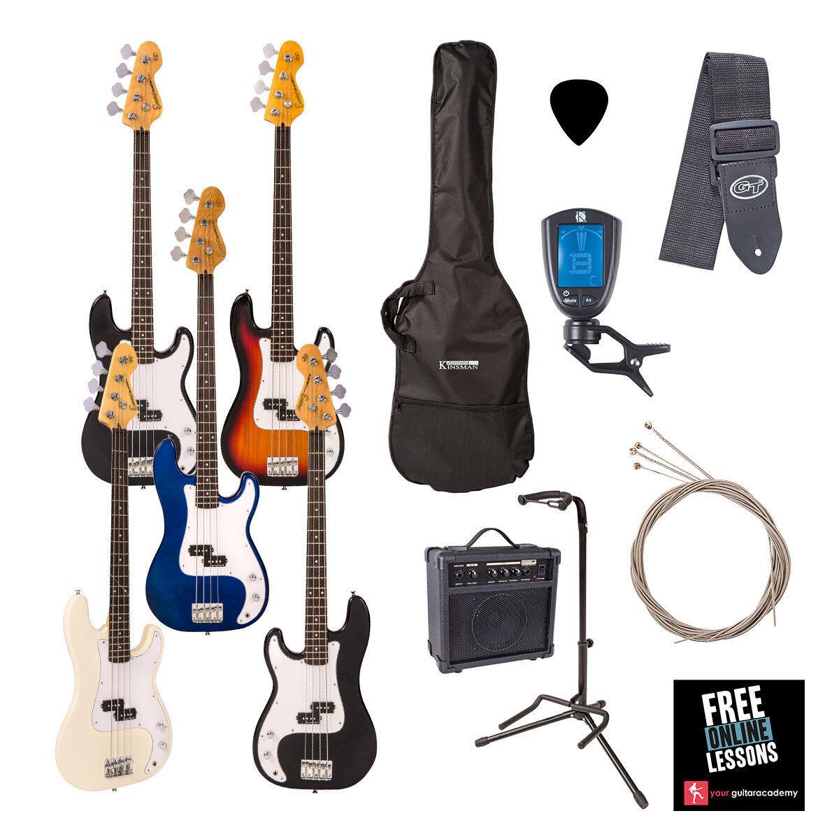 Encore Bass Guitar in 5 colours and components