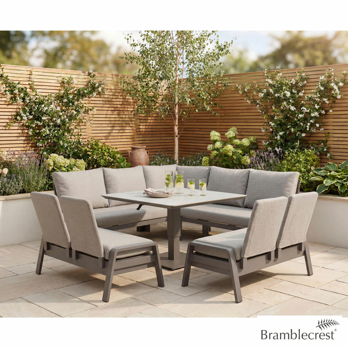 Bramblecrest Malta 4 Piece Deep Seating Patio Set with Height Adjustable Table Bramblecrest Malta 4 Piece Deep Seating Patio Set with Height Adjustable Table