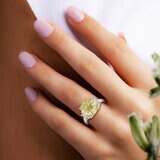 7.61ctw Cushion Cut Fancy Intense Yellow Diamond Three Stone Ring, Platinum 7.61ctw Cushion Cut Fancy Intense Yellow Diamond Three Stone Ring, Platinum