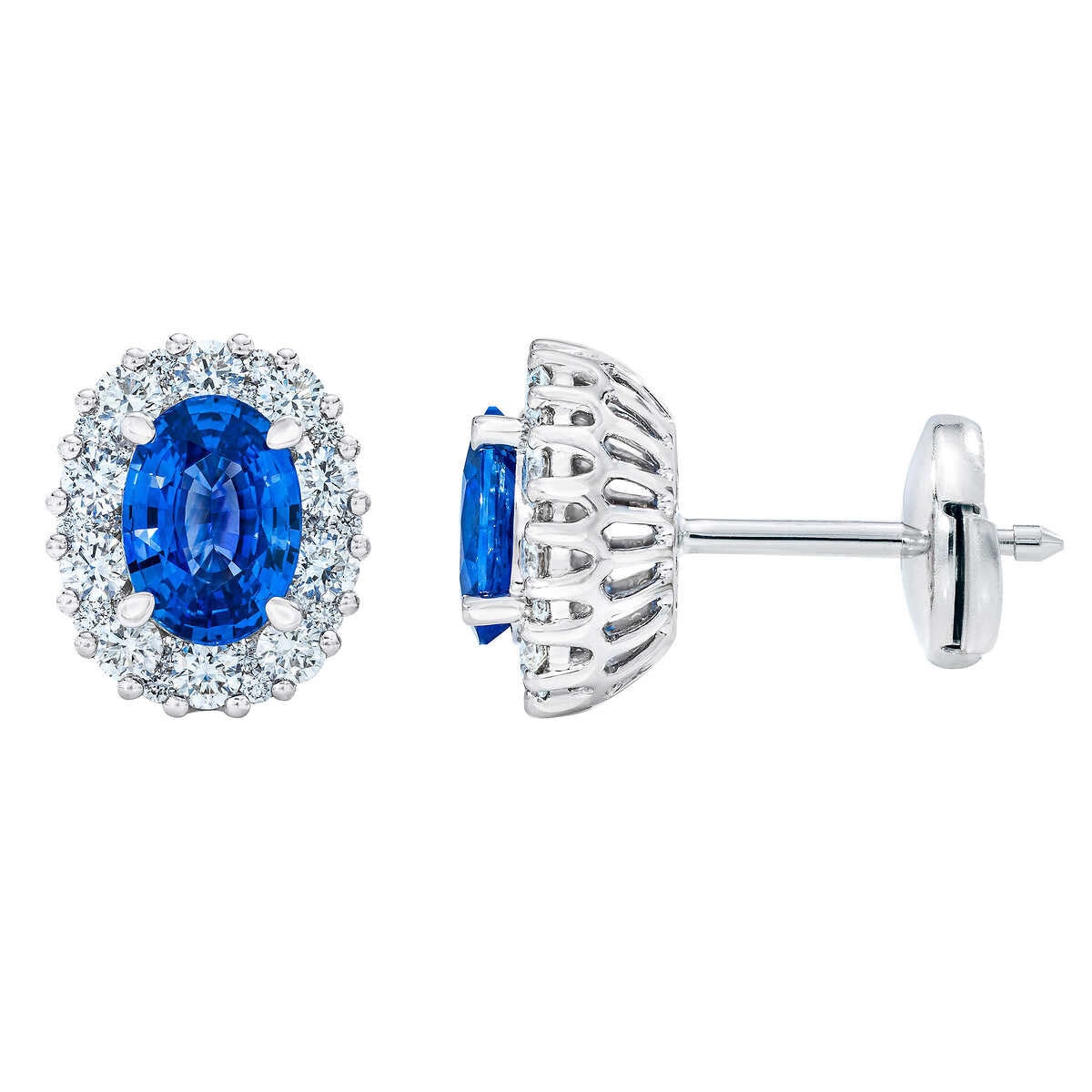 Blue Sapphire and 0.74ctw Diamond Earrings, 14k White Gold