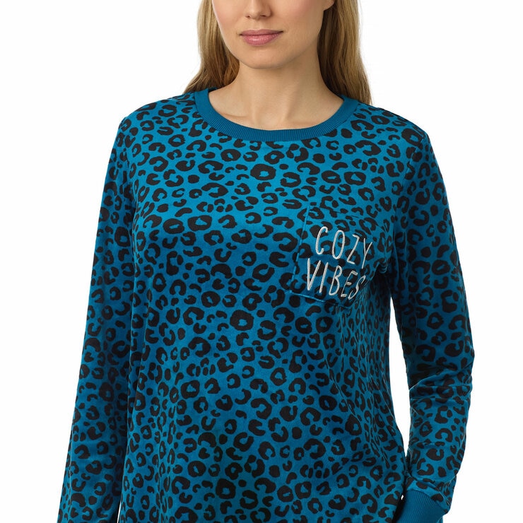 Jane & Bleecker Women's Silky Plush Pyjama Set in Teal Animal