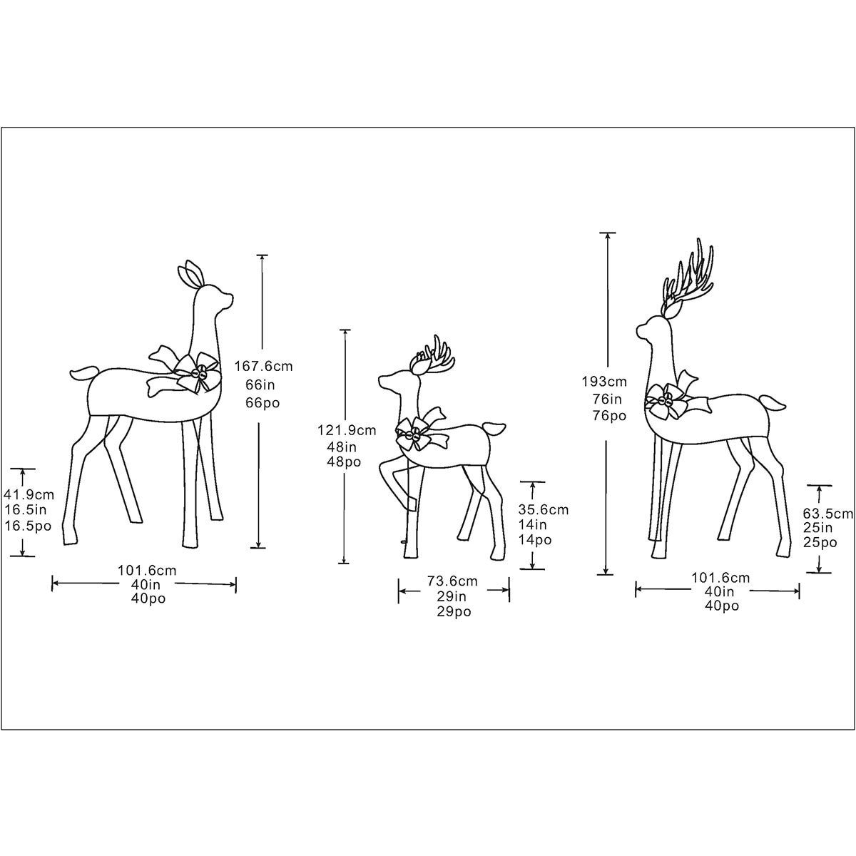 3pc Deer Family (Gold) Line drawing