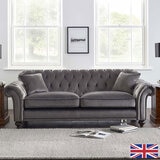 Bordeaux Button Back Grey Velvet 4 Seater Sofa