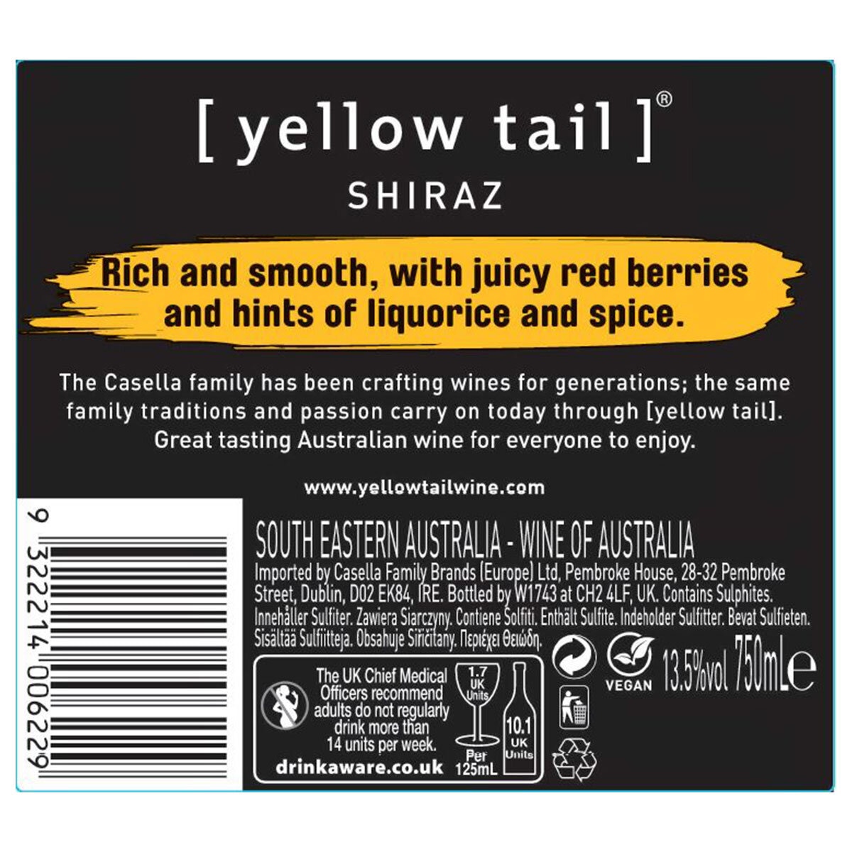 Yellow Tail Shiraz, 6  x 75cl