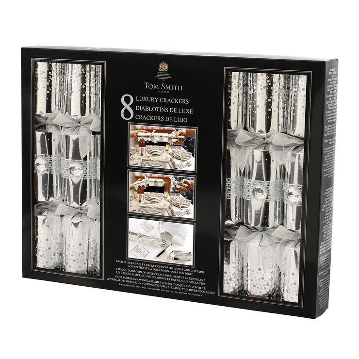 Tom Smith 14" (36cm) Luxury Christmas Cracker 8 Pack in Silver Costco UK