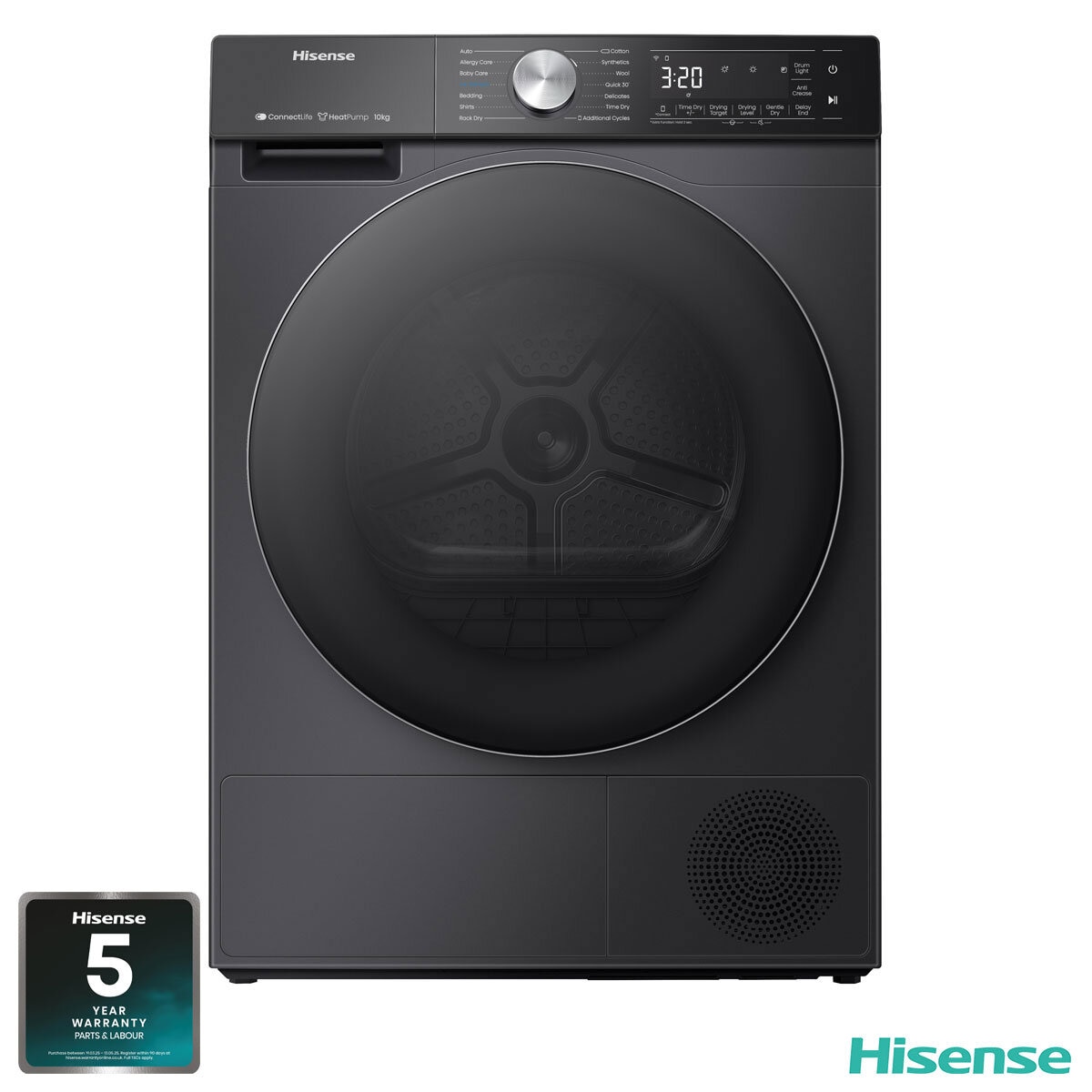 Hisense DH5S102BB, 10kg Heat Pump Dryer A+++ Rating in Black
