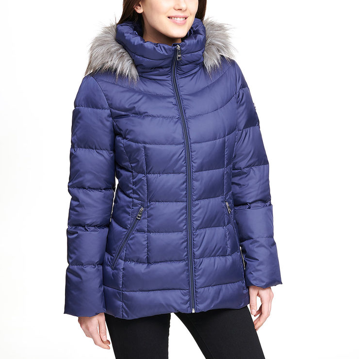 Andrew Marc Women's Short Down Jacket with Hood in Blue Costco UK