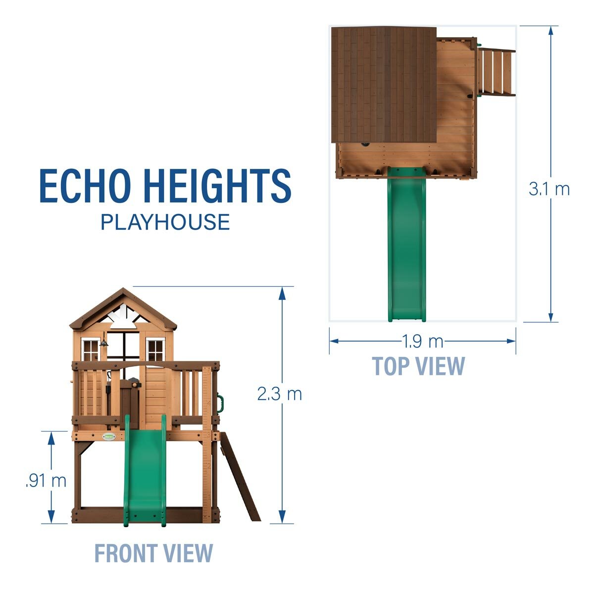 Image showing the dimensions of the Backyard Discovery Echo Heights Playhouse