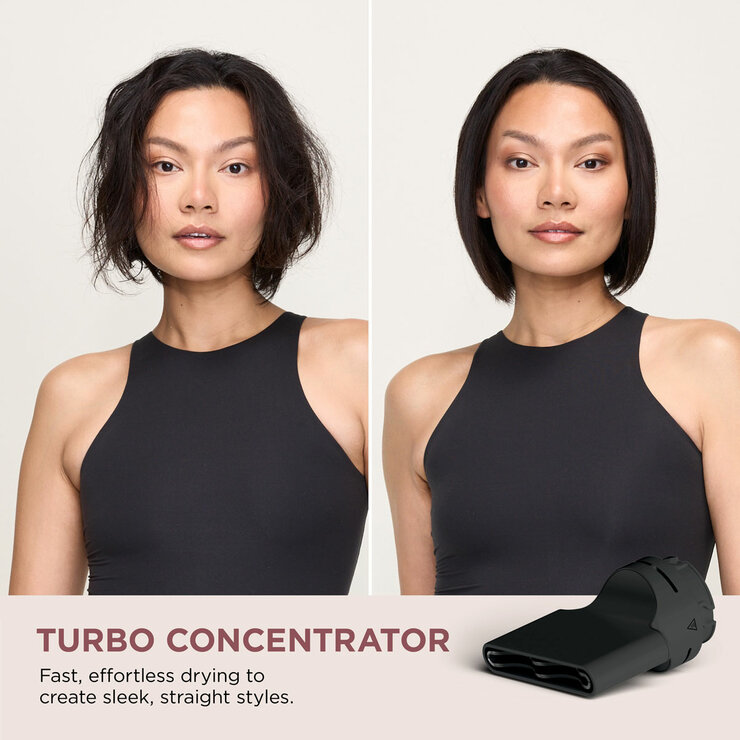 Image of a model before and after using turbo concentrator
