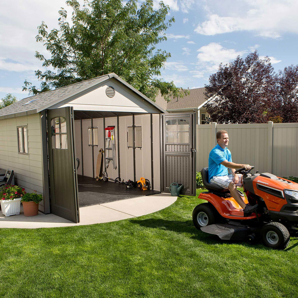 Lifetime 11ft x 18ft 6" (3.3 x 5.6m) Outdoor Storage Shed with Tri-Folding Door - Model 60236