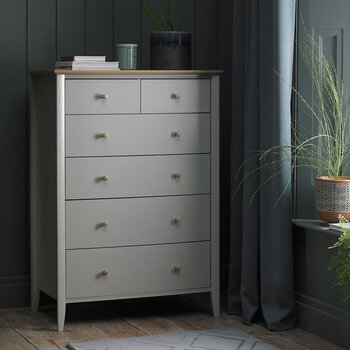 Bentley Designs Whitby Scandi Oak & Grey 6 Drawer Chest of Drawers