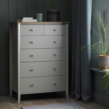 Bentley Designs Whitby Scandi Oak & Grey 6 Drawer Chest of Drawers