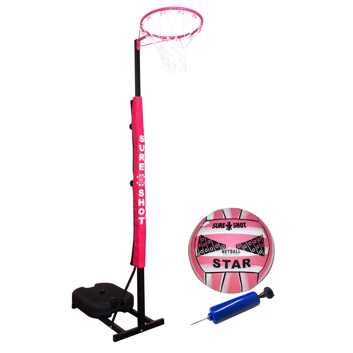 Sure Shot 9ft (2.7 m) Prime Shot Junior Netball Goal in Pink/Grey with Padding (5-12 Years)