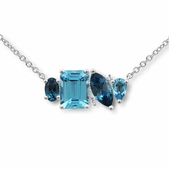 Oval, Emerald, Marquise & Pear Cut Blue Topaz & 0.02ctw Diamond Necklace, 18ct White Gold