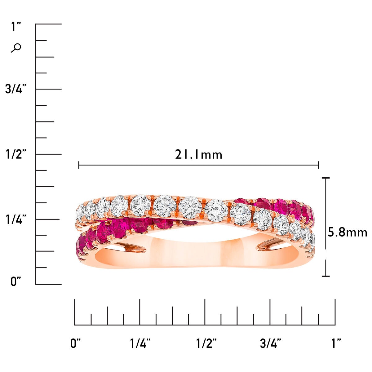 Round Cut Ruby & 0.45ctw Diamond Ring, 14ct Rose Gold