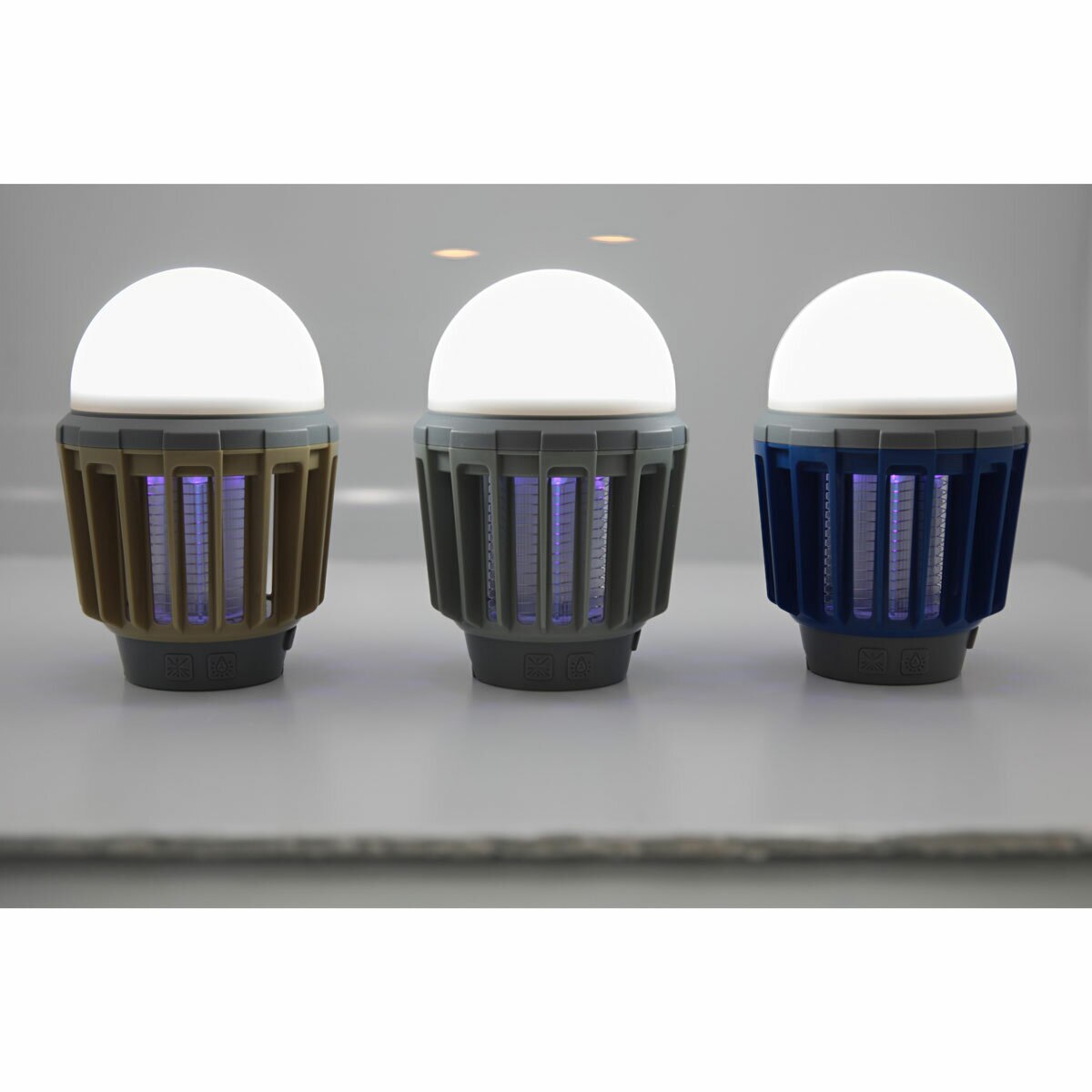 Studio image showing three mosquito zapper & lanterns. Studio image showing three mosquito zapper & lanterns.