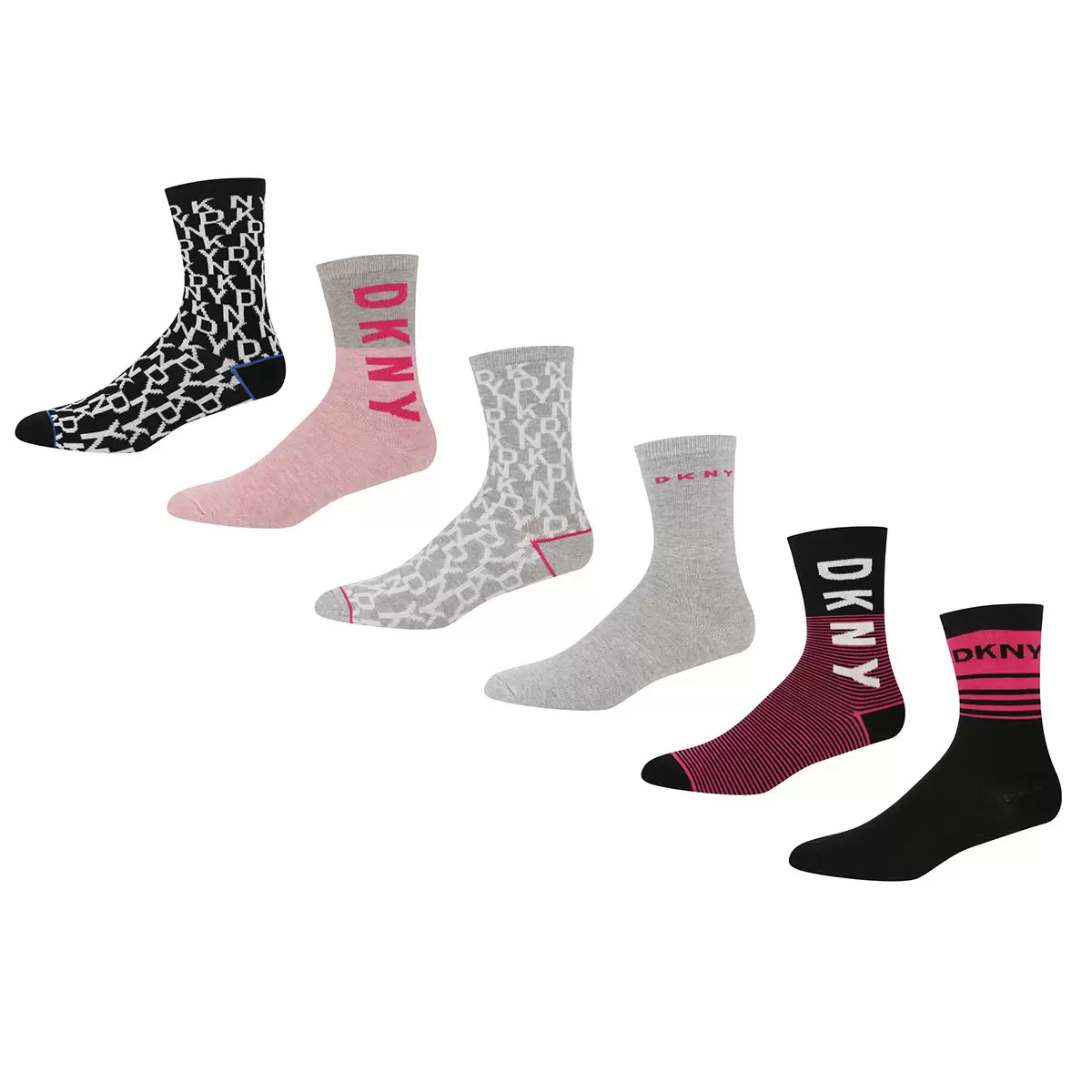 DKNY Women's Patterned Socks, 6 Pack in 3 Designs