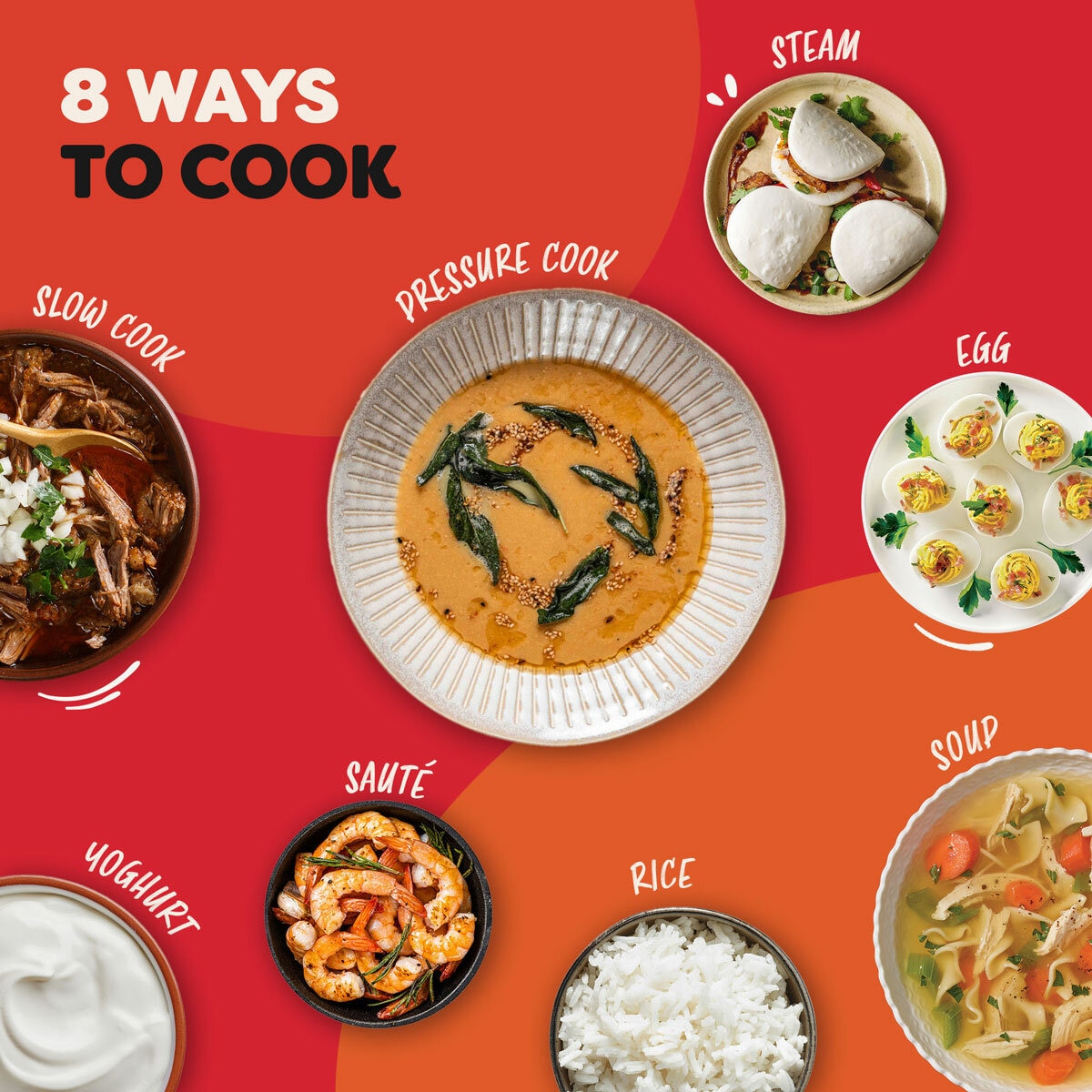 Lifestyle Image of Instant Pot Duo Easy Multi-Cooker showing 8 ways to cook Lifestyle Image of Instant Pot Duo Easy Multi-Cooker showing 8 ways to cook