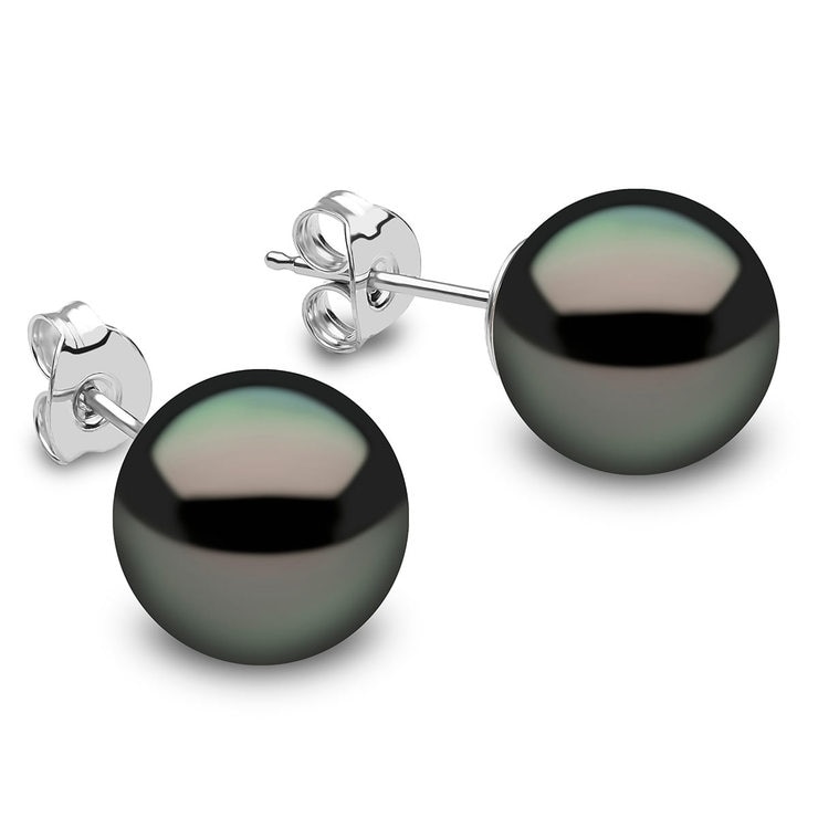 10.511mm Tahitian Black Pearl Stud Earrings, 18ct White Gold Costco UK