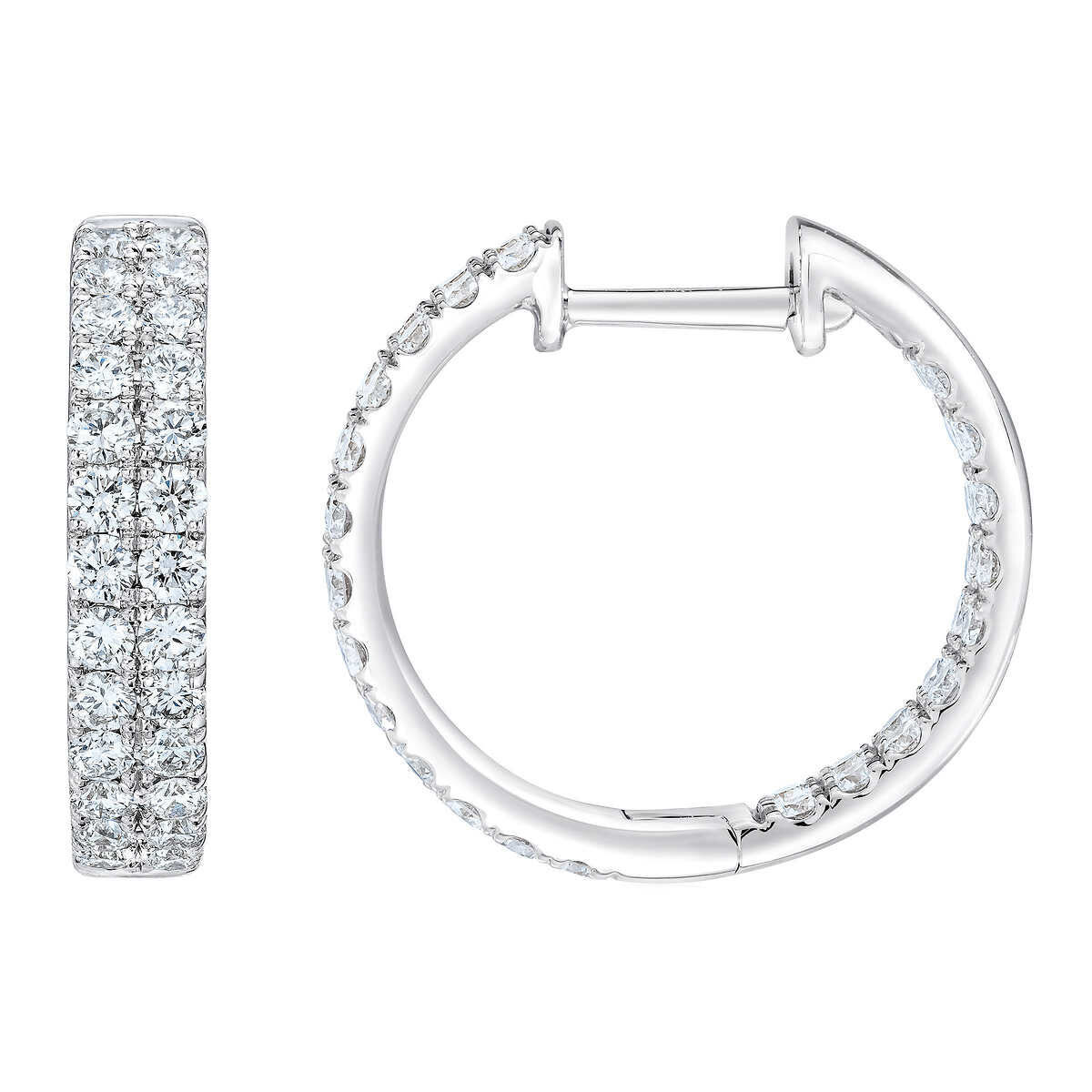 1.50ctw  Double Hoop Diamond Earrings, 14k White Gold
