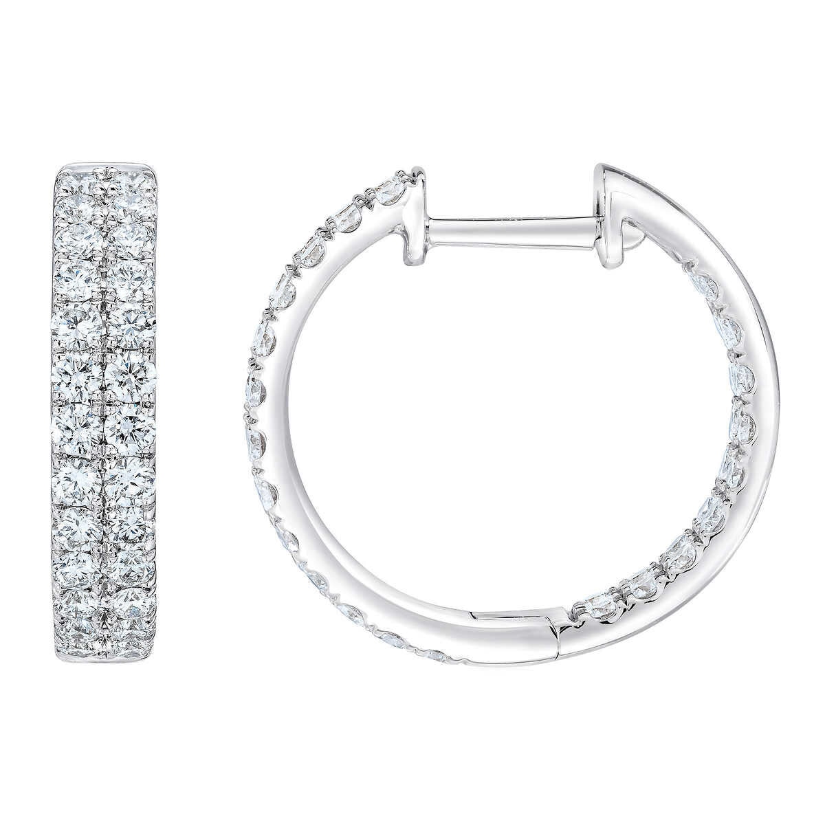 1.50ctw  Double Hoop Diamond Earrings, 14k White Gold