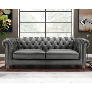 Allington 3 Seater Grey Leather Chesterfield Sofa