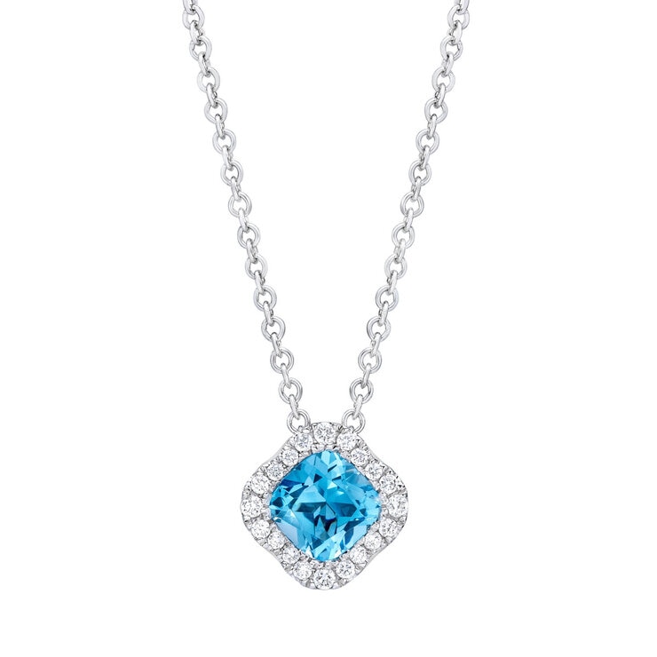 Blue Topaz & 0.13ctw Diamond Pendant, 14ct White Gold Blue Topaz & 0.13ctw Diamond Pendant, 14ct White Gold
