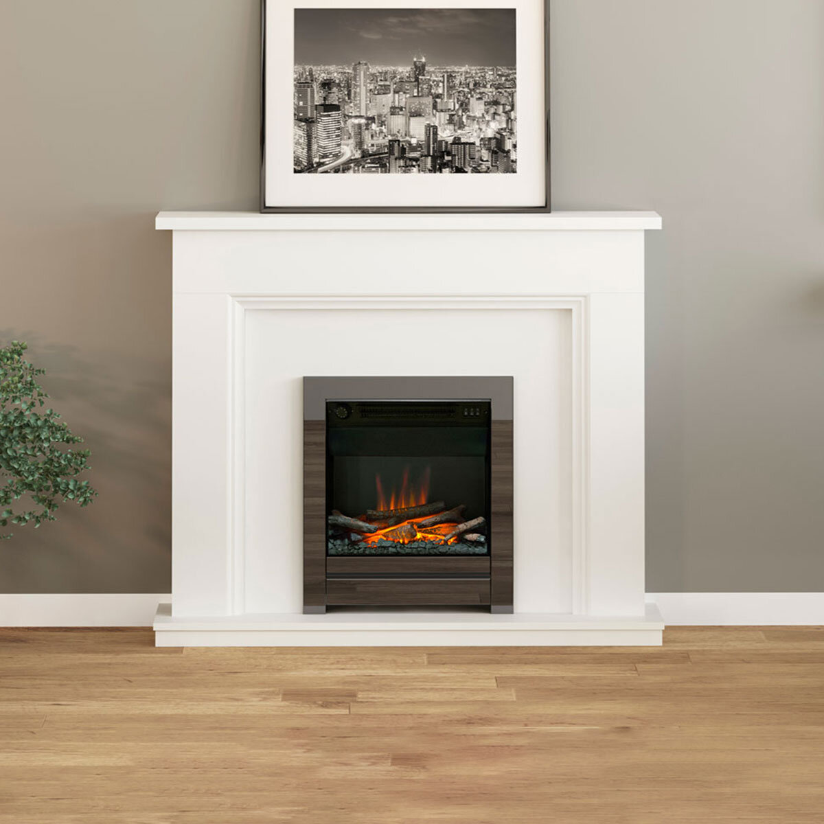 Flare Lansing Electric Fireplace Suite in White, 2kW Co...