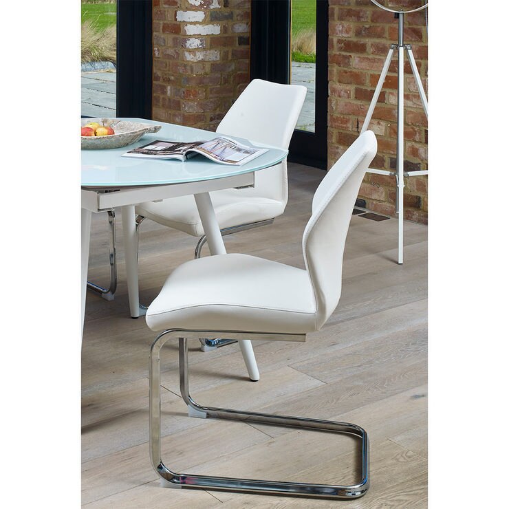 Monza White Faux Leather Cantilever Dining Chair, 2 Pack Costco UK