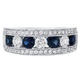Blue Sapphire and 0.71ctw Round Brilliant Cut Diamond Ring, 18ct White Gold