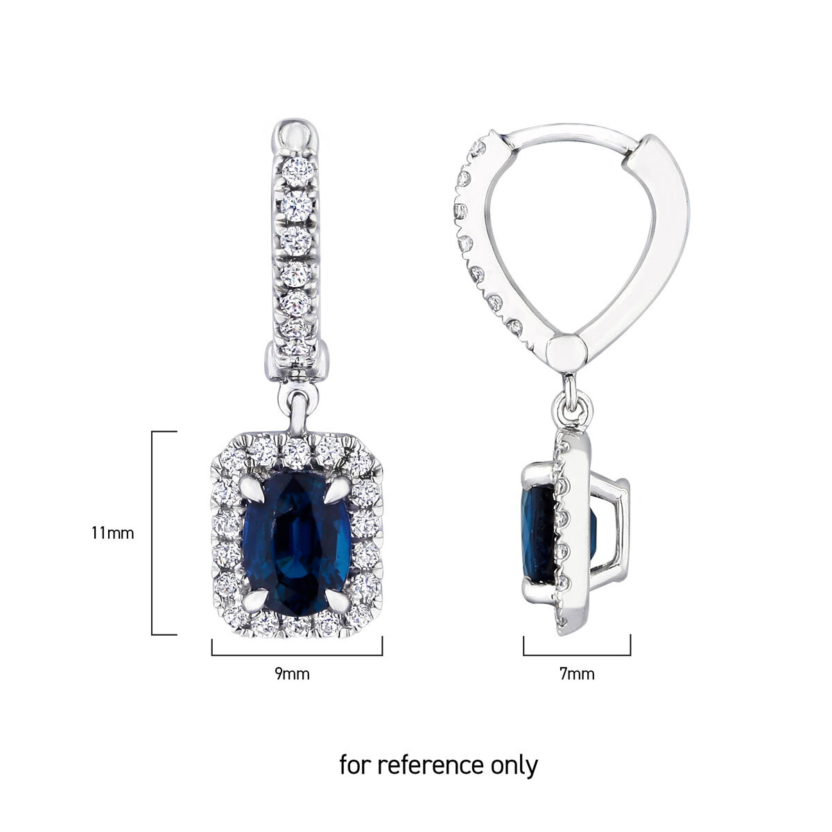 Oval Cut Blue Sapphire and 0.50ctw Diamond Stud Earrings, 18ct White Gold