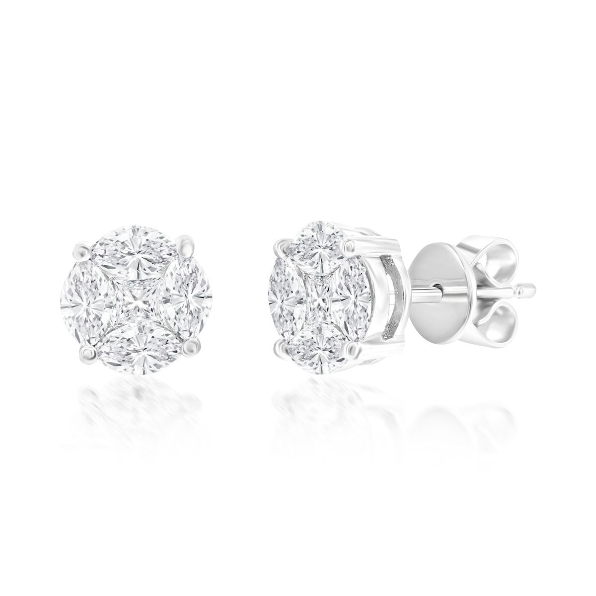 1.00ctw Marquise and Princess Cut Diamond Multi Stone Earrings, 18t White Gold