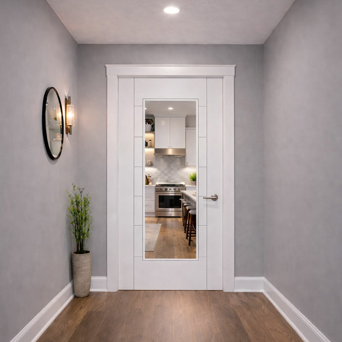 Mendes Internal Prefinished Internal Door - White Primed Corsica Glazed in 3 Sizes