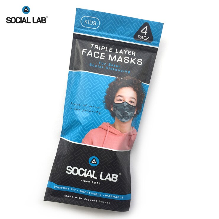 Social Lab Triple Layer Reusable Boy's Face Masks, 4 Pack Costco UK