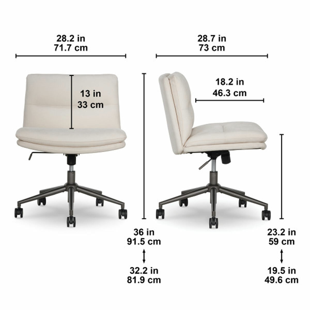 Elle Decor Gracie Criss-Cross Wide Office Chair, Cream