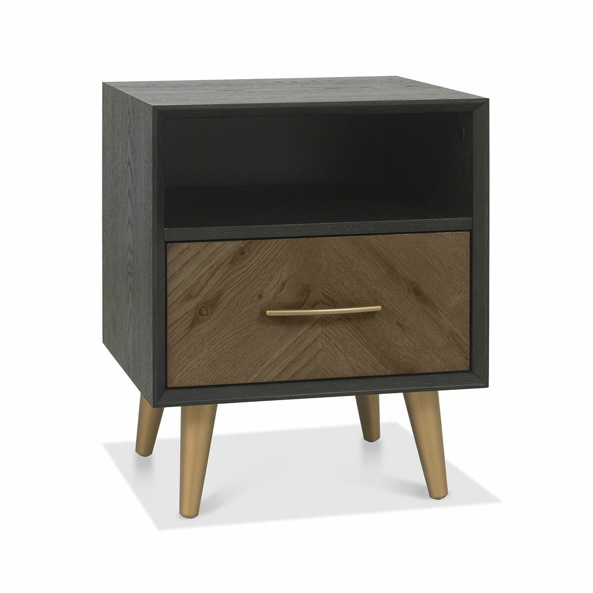 Bentley Designs Sienna Fumed Oak & Peppercorn One Drawer Nightstand, 2 Pack