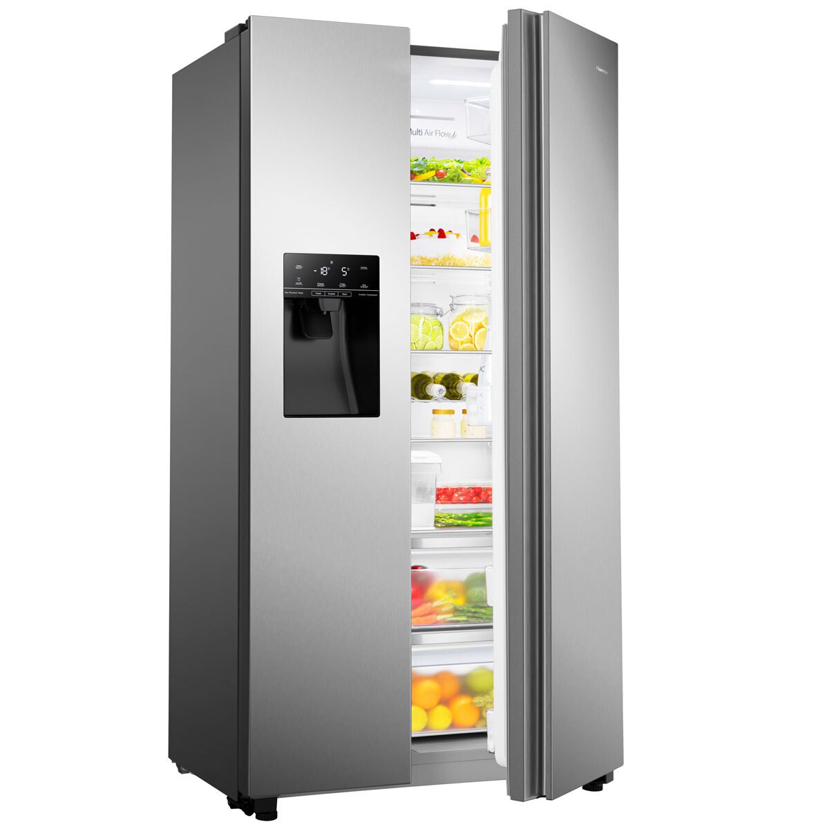 Hisense RS694N4TZF, Side by Side Fridge Freezer F Rated in Stainless